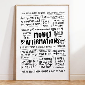 Money Manifestation Printable, Daily Money Affirmations Wall Art, Manifest Wall Art, Financial Affirmations, Digital Download Print