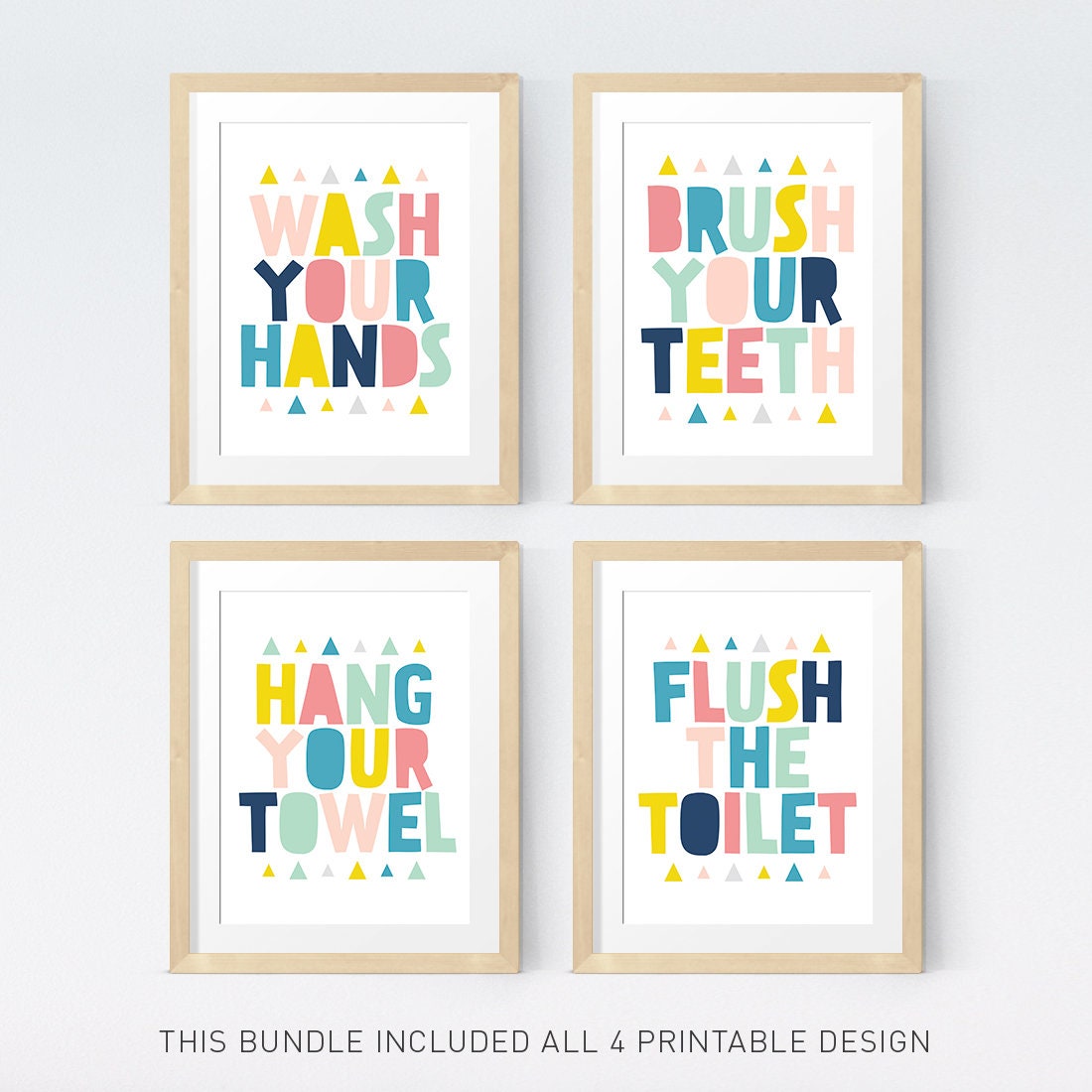 Bathroom Art Set Kids Bathroom Sets Printable Art Wash Your Etsy