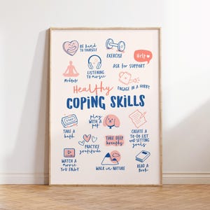 Healthy Coping Skill Poster, Therapy Office Decor, Mental Health, Calm Down Corner Art, School Counselor Print, CBT, Digital Download Art