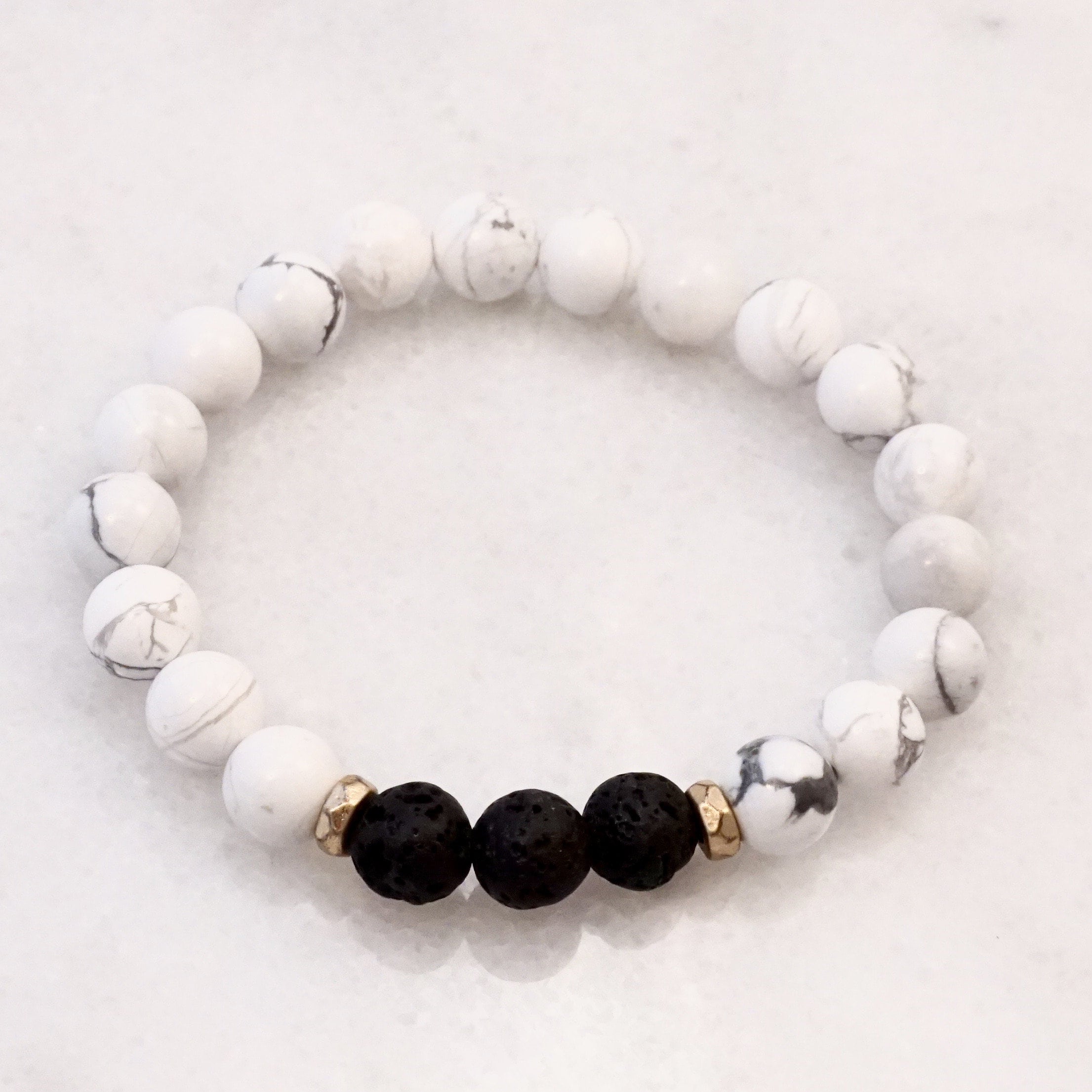 Lava Stone, Black Agate, White Howlite Mix Bracelet with Gun Metal