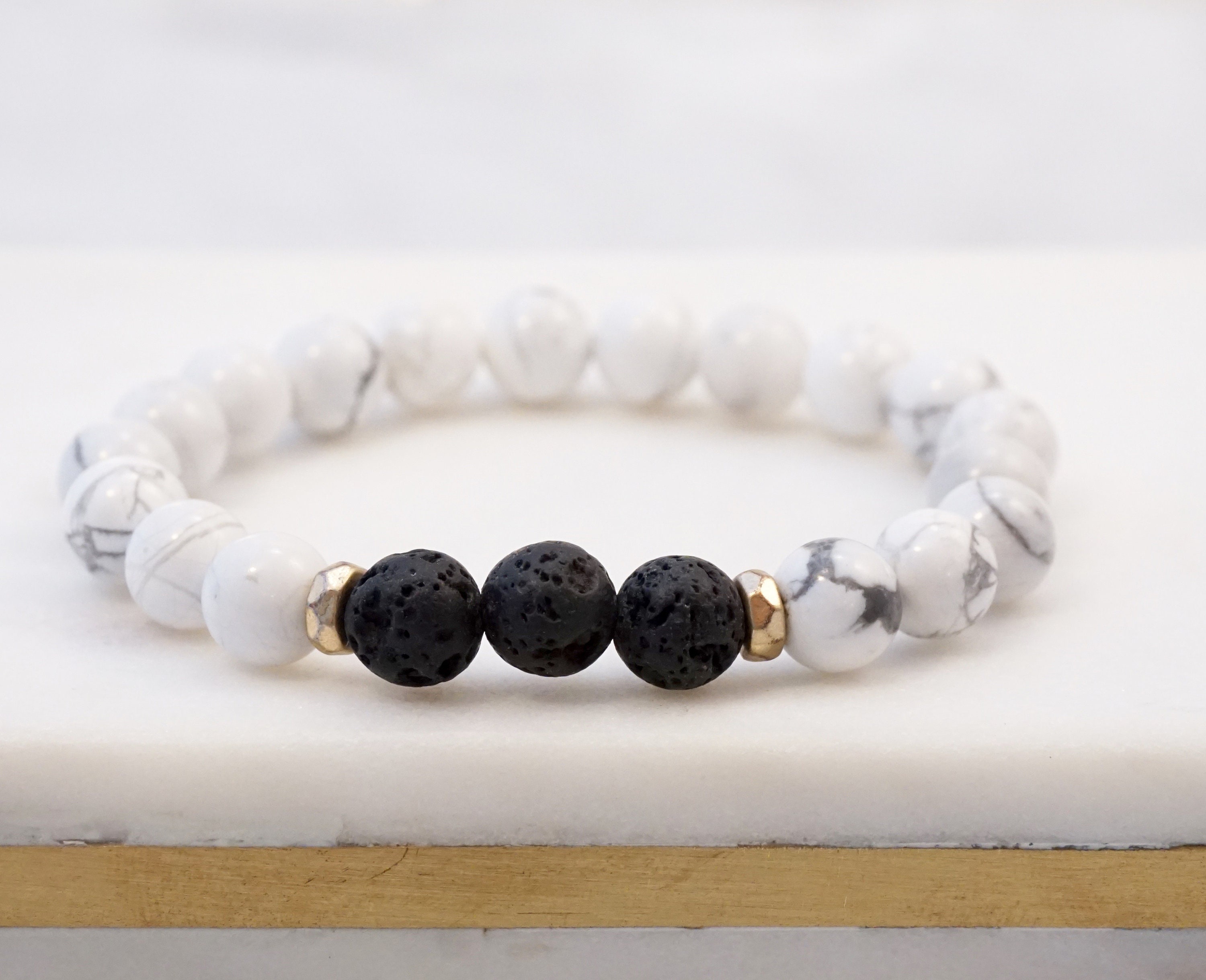 Lava Stone, Black Agate, White Howlite Mix Bracelet with Gun Metal  Spacers(medium) — Out of the Blue Bead Works