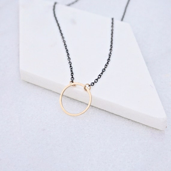 Gold Karma Necklace on oxidized chain