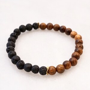 Lava and wood bracelet | Essential oil diffuser bracelet | Grounding gemstone bracelet | Brown and black bracelet