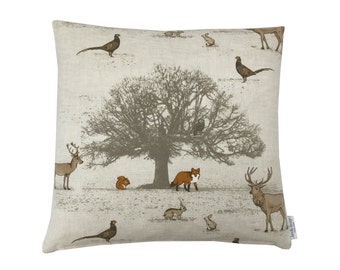 Tartan check Cushion cover pillow case TATTON PARK Woodland animals designer interior fabric Country Home, Kitchen Fox, Rabbit, Pheasant
