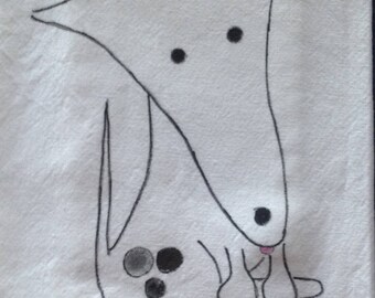 Hand Painted Tea Towel, machine washable, Cute Puppy