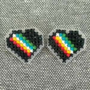 Disability Pride Heart Cross Stitch Pins