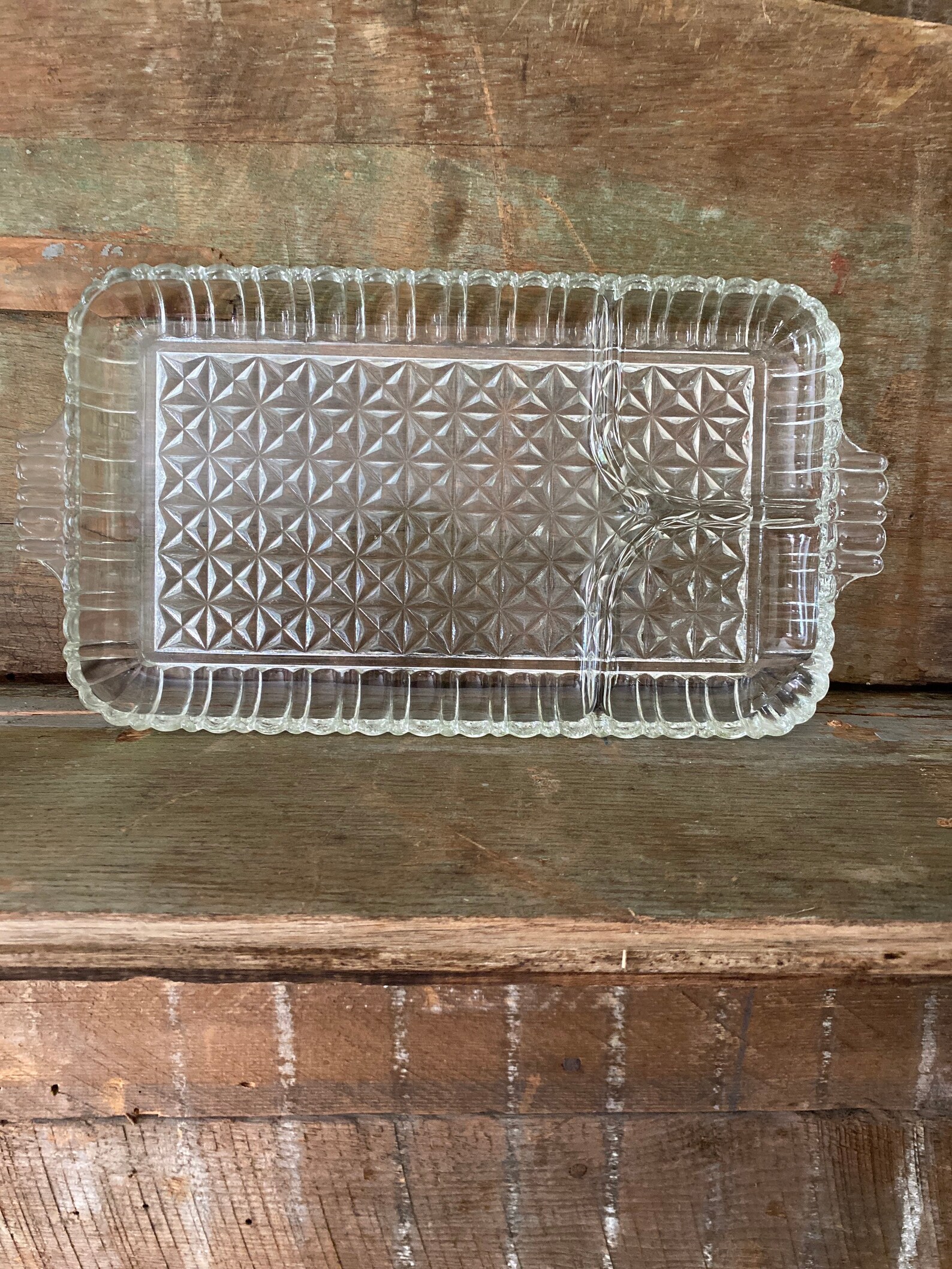 Glass Rectangle Vintage Serving Tray With 3 Dividers / Crystal Etsy