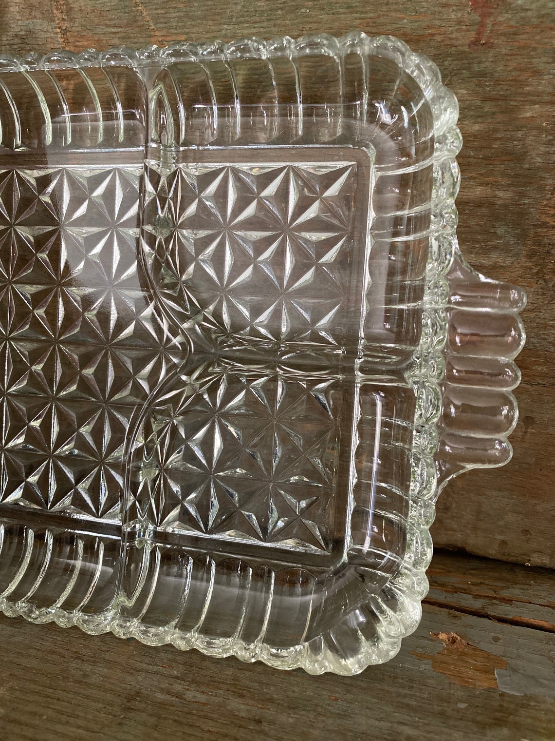 Glass Rectangle Vintage Serving Tray With 3 Dividers / Crystal Etsy