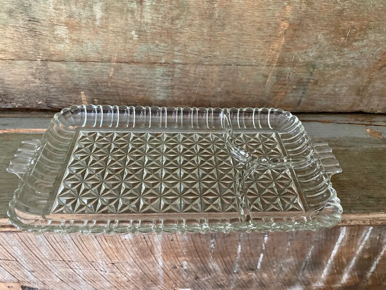 Glass Rectangle Vintage Serving Tray With 3 Dividers / Crystal Etsy