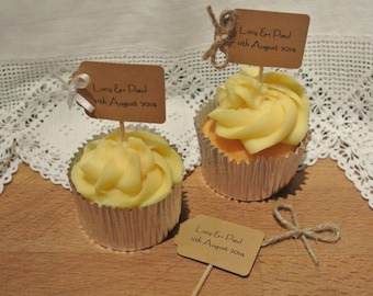 Pesonalised Wedding Cupcake Toppers Picks Sticks I Do Love Rustic Shabby Chic 10