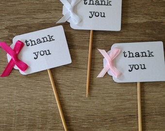 Thank you cupcake toppers  12 x personalised thank you cupcake toppers picks flags or add tour own message.