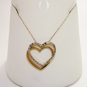 Vintage Michael Anthony 14K Yellow and White Gold Interlocking Open Heart Charms with Etched Glittering Detail on Necklace Chain image 1