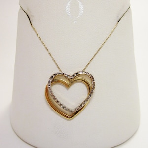 Vintage Michael Anthony 14K Yellow and White Gold Interlocking Open Heart Charms with Etched Glittering Detail on Necklace Chain