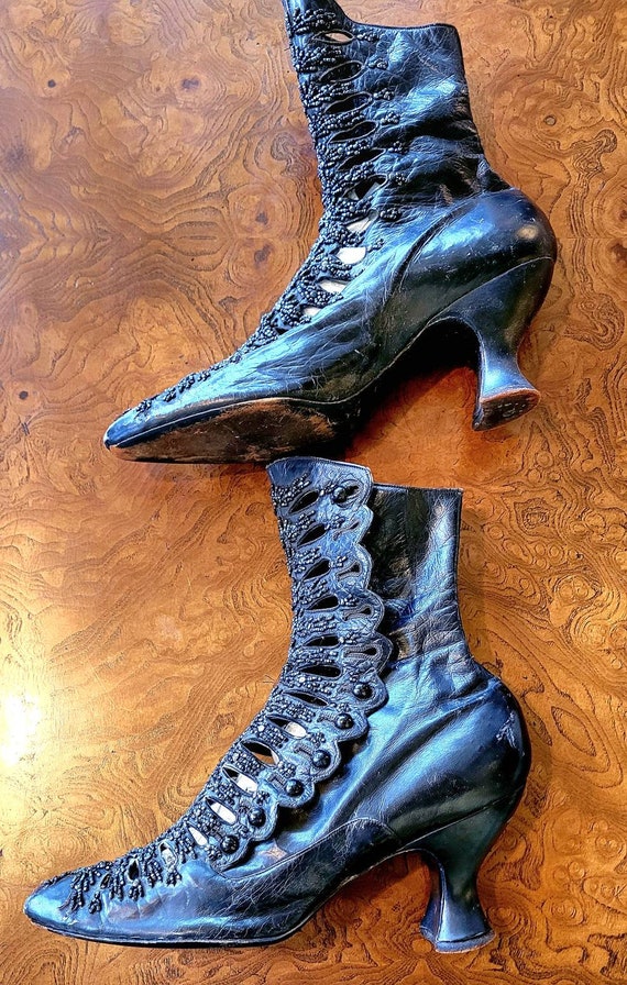 Antique Victorian Beaded Boots with buttons - image 2