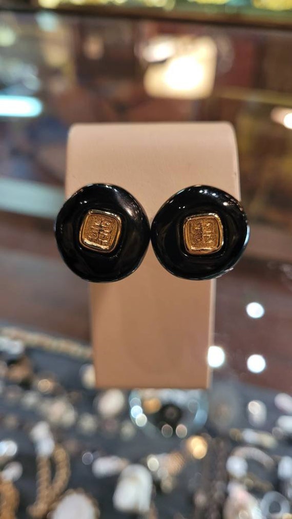 Vintage Givenchy Black and Gold Logo Earrings Pier