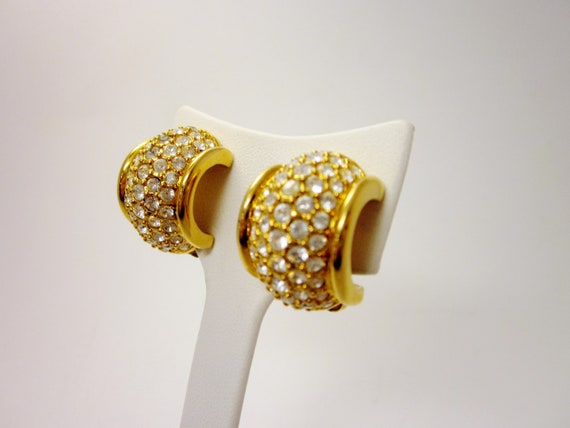 Vintage 1980s Gold Tone and Pave White Crystal Si… - image 2