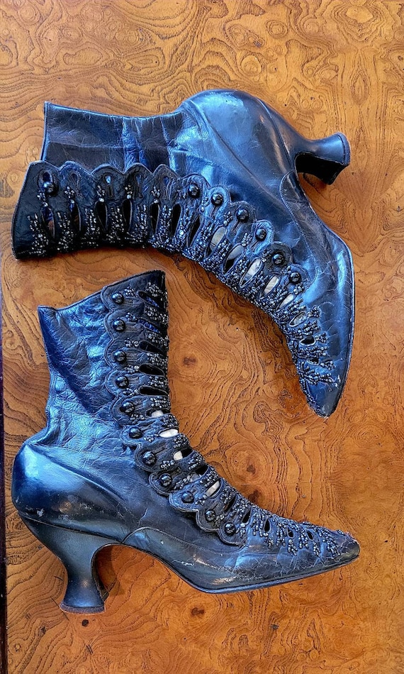 Antique Victorian Beaded Boots with buttons - image 1