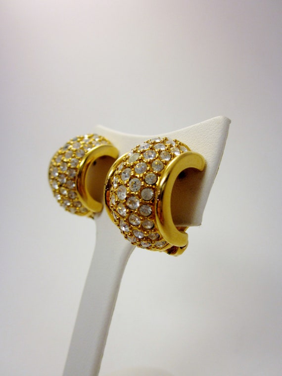 Vintage 1980s Gold Tone and Pave White Crystal Si… - image 3