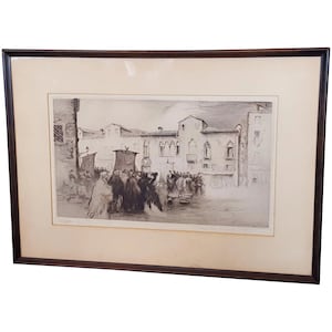 Rare Edgar Chahine &quot;Campo Santa Margareta Venise&quot; Venice Etching