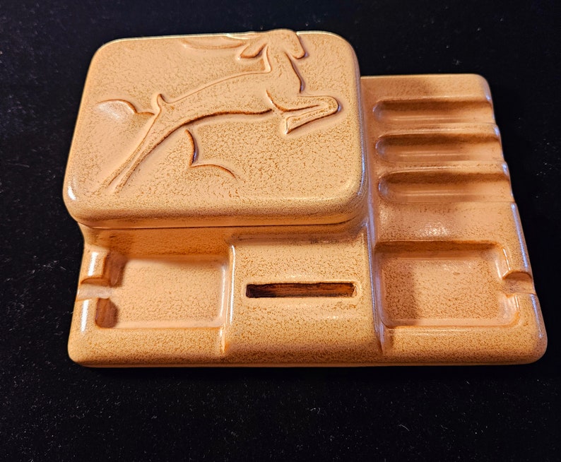 Vintage Art Deco Ceramic Cigarette Ashtray Box Leaping Gazelle image 2