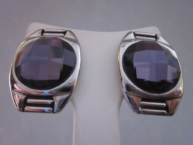 1980s Amethyst purple faceted glass clip on earrings image 2