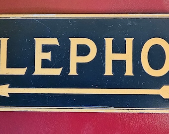 Vintage Art Deco 1930s brass enamel Telephone Arrow Sign