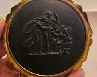 Vintage Stratton Wedgewood Compact in Black Basalt Cameo style
