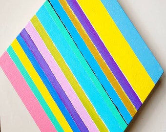 Diamond shaped Hard Edge Colorful Op-Art Abstract Geometric painting on Canvas Mcm style art
