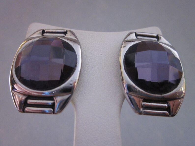 1980s Amethyst purple faceted glass clip on earrings image 4