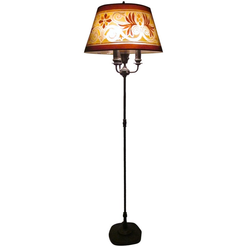 1920s Rembrandt Signed Floor Lamp With Art Deco Screen Mesh Shade And Gorgeously Detailed Metal Base