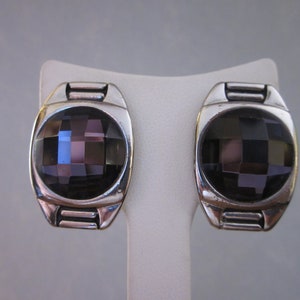 1980s Amethyst purple faceted glass clip on earrings image 1