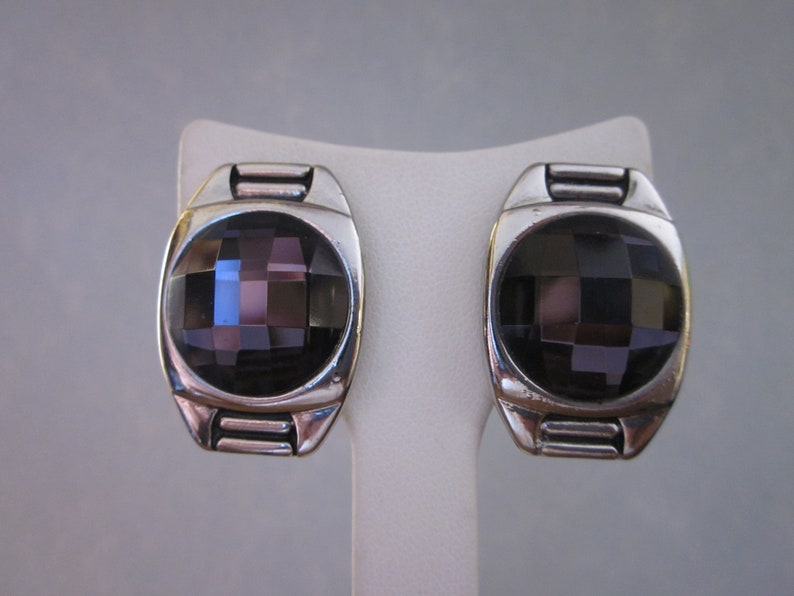 1980s Amethyst purple faceted glass clip on earrings image 1