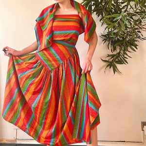 Yves saint laurent evening dress of bright pink and lemon yellow silk crepe cheap