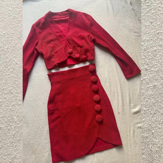 Vintage 1980's Red Mini Skirt and Crop Top Set