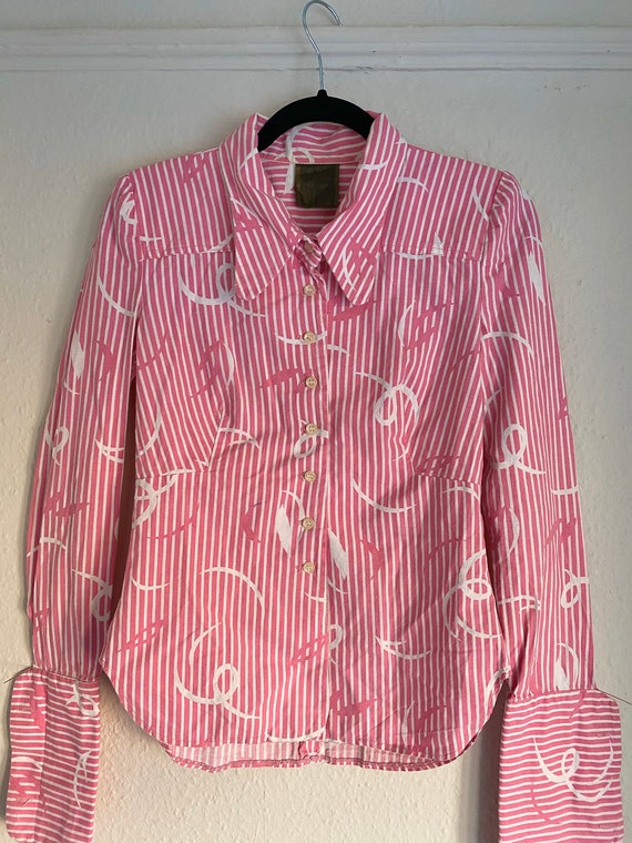 RARE Vintage 1970's Biba Pink and White Striped Bl