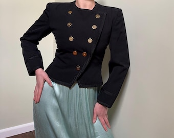 Vintage 1980&#39;s YSL Yves Saint Laurent black couture cropped fitted blazer