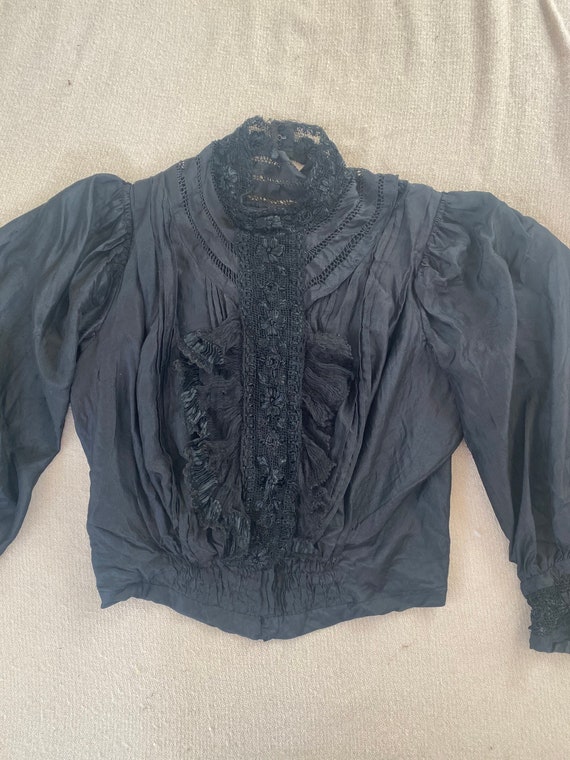 Antique Victorian Black Lace and Embroidered Blous