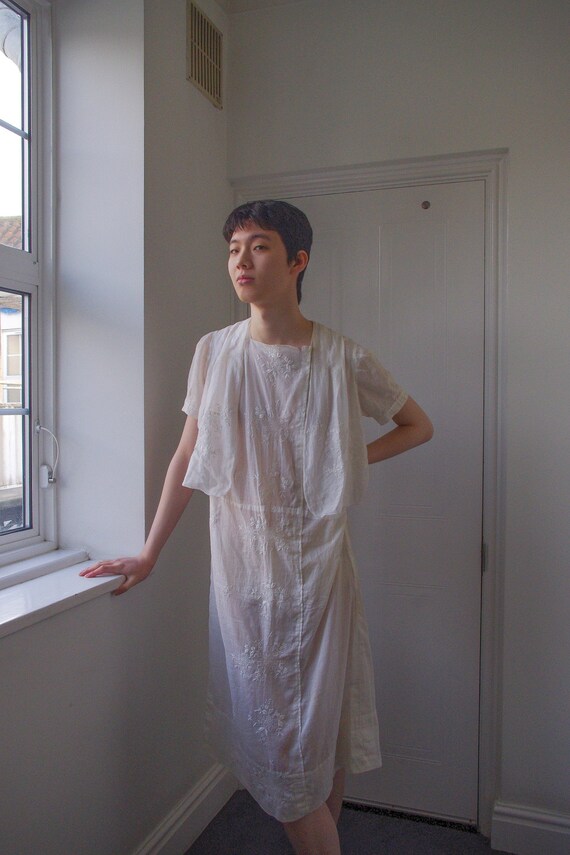 Vintage 1920's White Cotton Flapper Dress