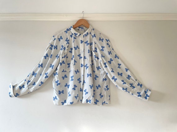 Vintage 1980's Chloé Silk Blue and White Ribbon Bl