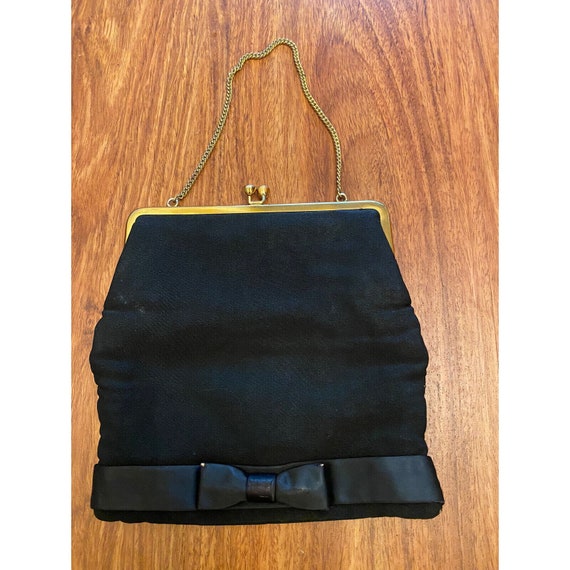 Vintage Mid Century Handbag Purse 1950s Black taf… - image 1
