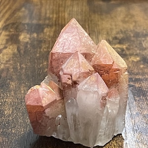 Pink Hematite Quartz Cluster Pink Quartz Elestial Quartz Hematoid Cluster Red Hematite Quartz Crystal specimen clear Quartz with hematite
