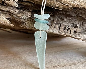 Sea Glass Necklace, Silent Prayer Talisman, Handmade Beach Glass Jewelry, Spiritual Gift, Sea Glass Pendant