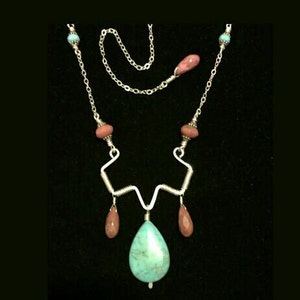 Wunderschöne Statement Halskette | Handmade Sterling Silber, Türkis und facettierter Rhodonit | Heilende Edelsteine | Echtes Türkis Mittelstück