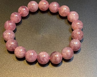 Purple Rose Quartz 11mm bracelet Lavender rose quartz bracelet 11mm Gemstone bracelet Crystal stretch beaded bracelet