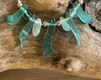 Seeglas Halskette mit antikem römischen Glas Aqua Reliquienanhänger