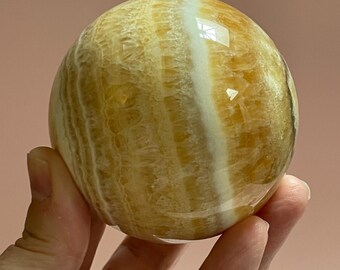 Yellow Calcite Sphere Banded Calcite Crystal Ball Crystal Home Decor Meditation Spiritual Gift Healing Crystal