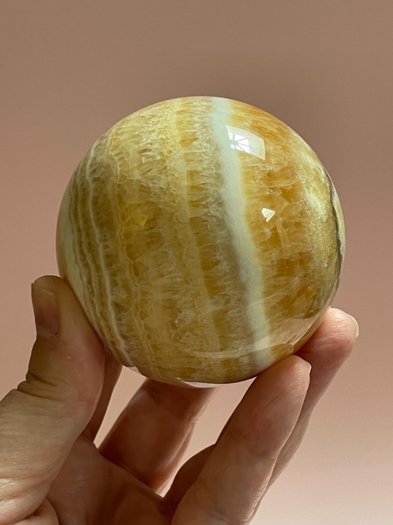 Yellow Calcite Sphere Banded Calcite Crystal Ball Crystal Home Decor Meditation Spiritual Gift Healing Crystal