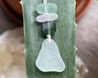 Sea Glass Necklace, Rooted Tide Talisman, Green Sea Glass Pendant, Spiritual Gift, Ancient Roman Glass