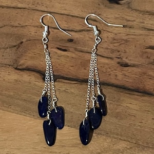 Sterling Silver Earrings Lapis Earrings Handmade Wire Wrapped Jewelry Gift for Her Gemstone Earrings Lapis Jewelry Lapis and Sterling Silver