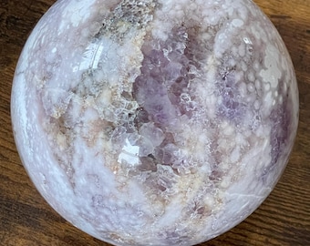 XL Pink Amethyst Flower Agate Sphere With Golden Healer Pink Amethyst Crystal Ball Crystal Home Decor Statement Crystal Metaphysical Gift